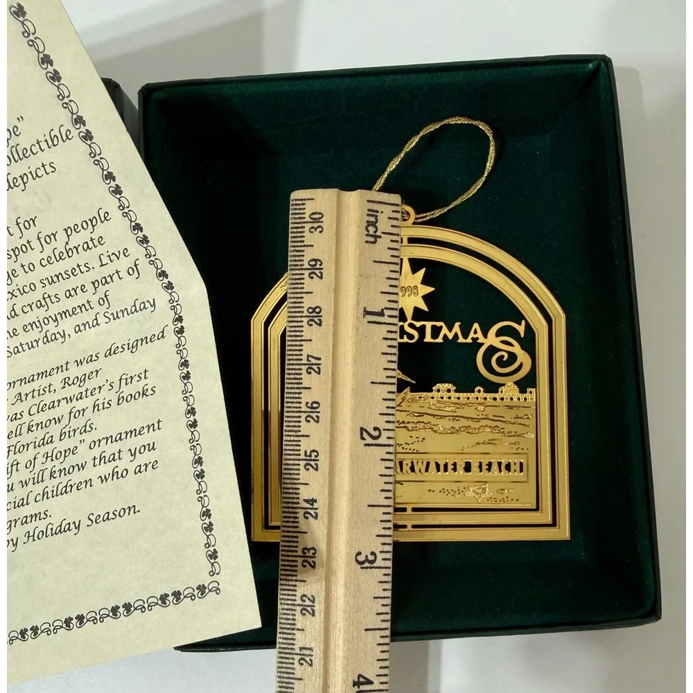 1998 Easter Seals Florida Pier 60 Clearwater Beach 24K Gold Brass Ornament COA
